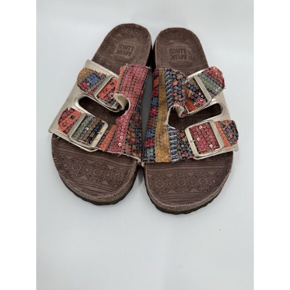 Muk Luks Sequin Buckle Sandals Slip On Open Toe Geometric Comfy Slides Size 7 - Picture 4 of 11